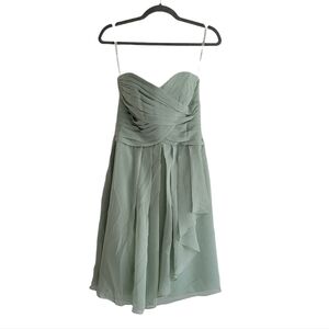 NEW David's Bridal Meadow Green Strapless Crinkle Chiffon Knee Length Dress